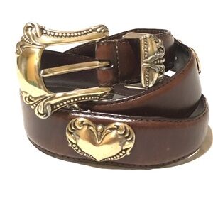 Fossil Women's Dark Brown Leather Silver Medallion BOHO Coastal Cowgirl Belt Med